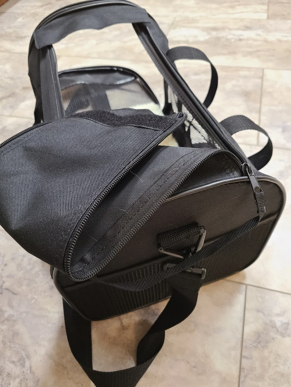 Pet Carrier Soft Sided Mesh Black Duffel Bag Style Side & Top Entrances Washable